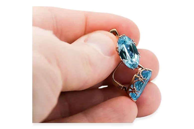 Vintage style Earrings Aquamarine Original Vintage 14K Rose Gold vec021r